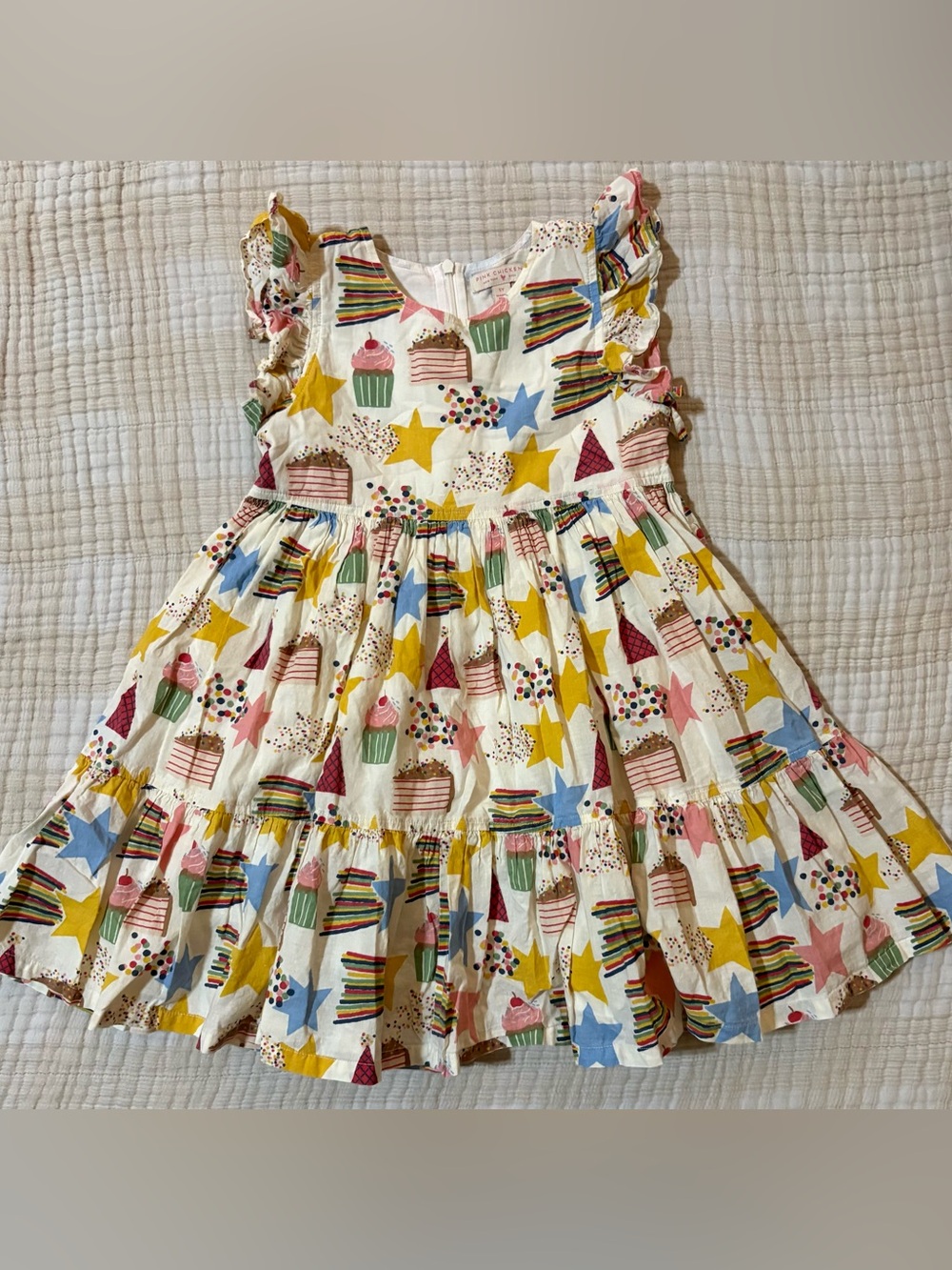 Pink Chicken Cream Star & Cupcake Ruffle Sundress